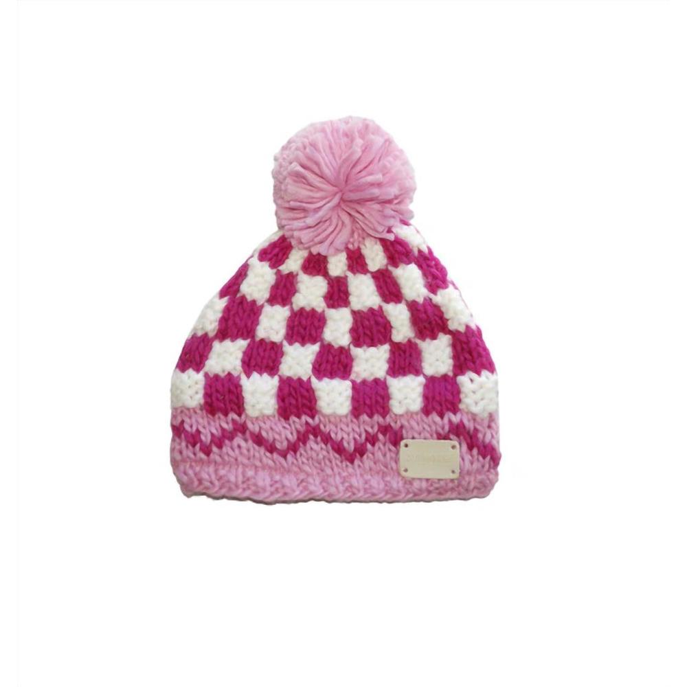NEW BLADE AND ROSE baby checkered pompom bobble hat in pink/white